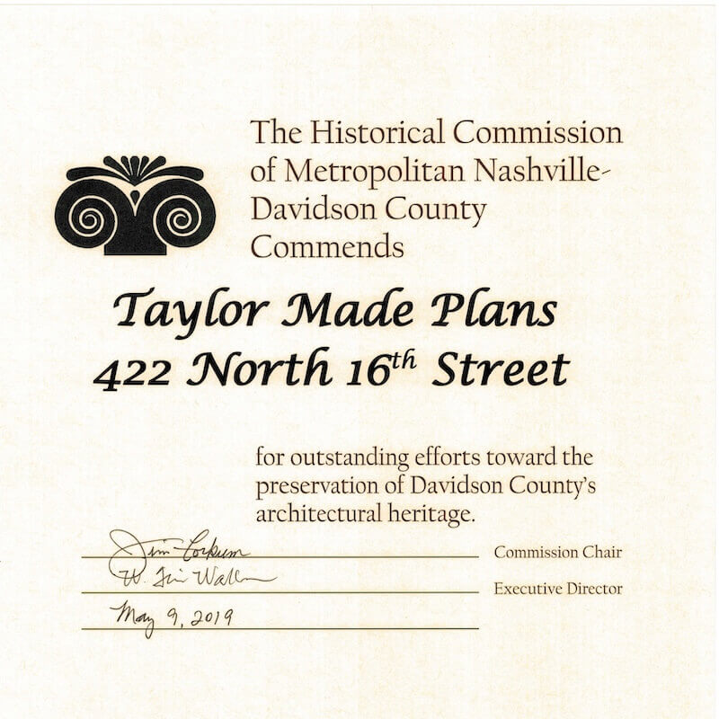 2019 Preservation Award – New Infill – Metropolitan Historic Commission – Custom modern home and modern garage apartment or DADU located in Nashville.