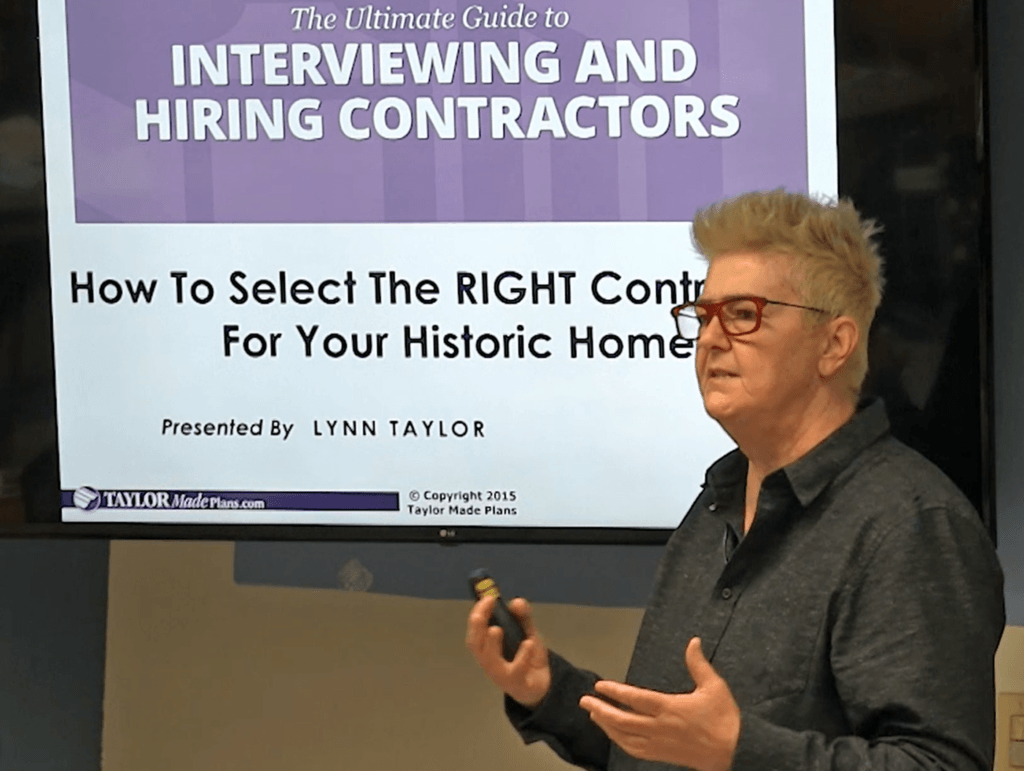 Lynn Taylor presenting: How to Interview and Hire a General Contractor at the USN evening classes. 